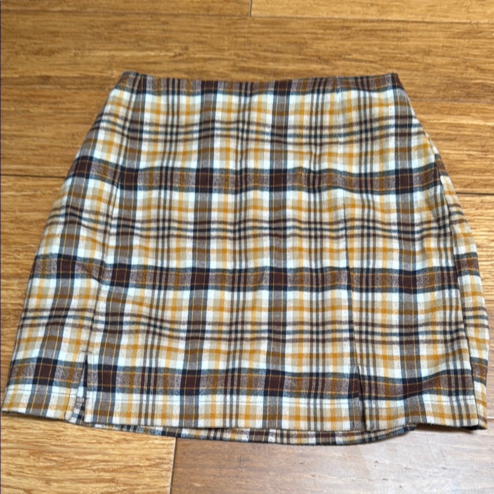 Eyeshadow Plaid Pencil Skirt in Brown and Yellow